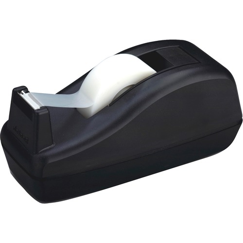 Deluxe Desktop Tape Dispenser, Attached 1" Core, Heavily Weighted, Black