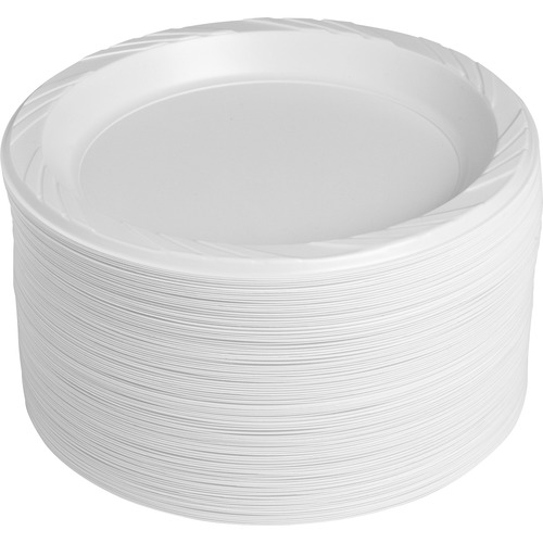 Plastic Dinnerware, Plates, 9" Dia, White, 125/pack