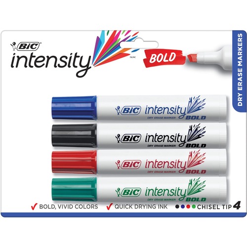 INTENSITY BOLD TANK-STYLE DRY ERASE MARKER, BROAD CHISEL, ASSORTED COLORS, 4/SET