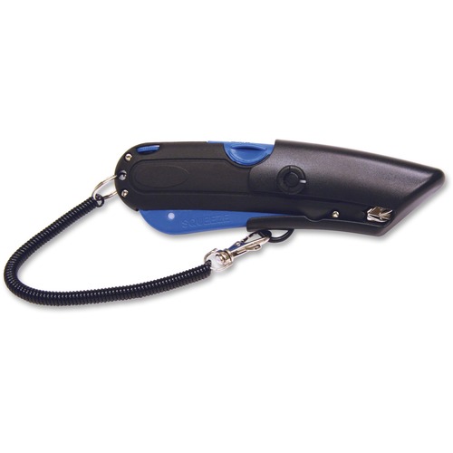 EASYCUT SELF-RETRACTING CUTTER WITH SAFETY-TIP BLADE AND HOLSTER, BLACK/BLUE
