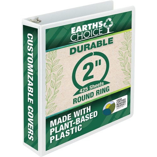 EARTH'S CHOICE BIOBASED ROUND RING VIEW BINDER, 3 RINGS, 2" CAPACITY, 11 X 8.5, WHITE