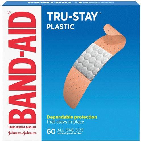 Johnson & Johnson  Adhesive Bandages, Plastic, All One Size, 3/4", 60/BX