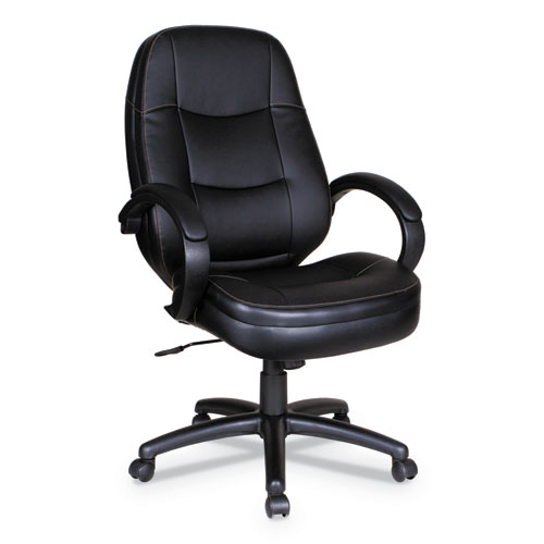 ALERA PF SERIES HIGH-BACK LEATHER OFFICE CHAIR, SUPPORTS UP TO 275 LBS, BLACK SEAT/BLACK BACK, BLACK BASE