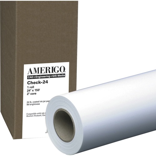 AMERIGO WIDE-FORMAT PAPER, 2" CORE, 24 LB, 24" X 150 FT, COATED WHITE