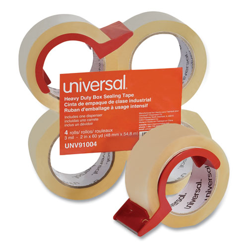 HEAVY-DUTY BOX SEALING TAPE WITH DISPENSER, 3" CORE, 1.88" X 60 YDS, CLEAR, 4/BOX