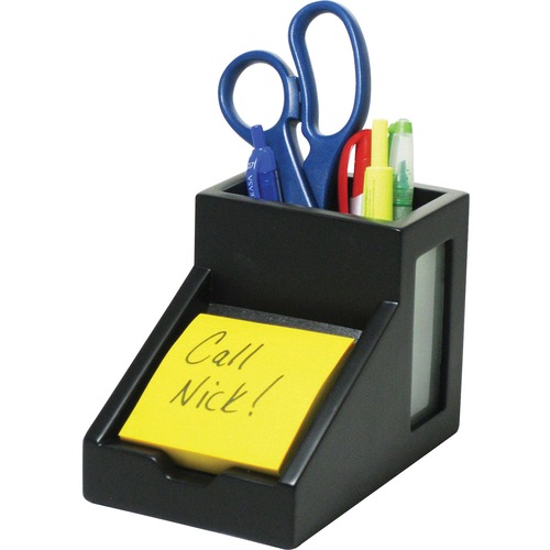 Midnight Black Collection Pencil Cup With Note Holder, 4 X 6 3/10 X 4 1/2, Wood