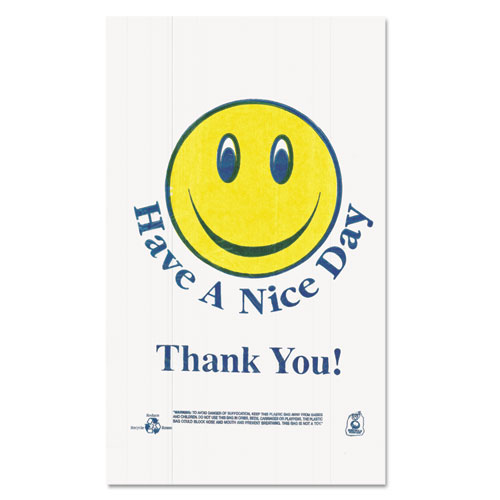 SMILEY FACE SHOPPING BAGS, 12.5 MICRONS, 11.5" X 21", WHITE, 900/CARTON