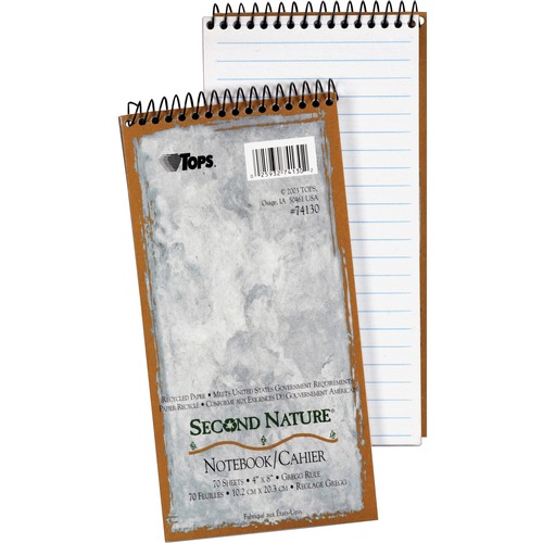 SECOND NATURE RECYCLED NOTEBOOKS, GREGG RULE, 4 X 8, WHITE, 70 SHEETS