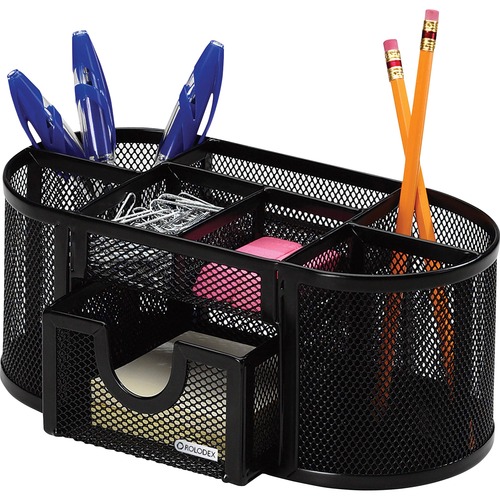 Mesh Pencil Cup Organizer, Four Compartments, Steel, 9 1/3 X 4 1/2 X 4, Black