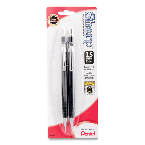 SHARP MECHANICAL PENCIL, 0.5 MM, HB (#2.5), BLACK LEAD, BLACK BARREL, 2/PACK