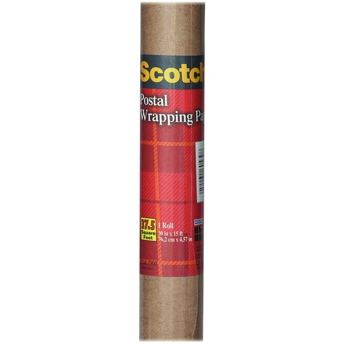 3M  Postal Wrapping Paper, 60 lb., 30 in x 15 yards, Brown