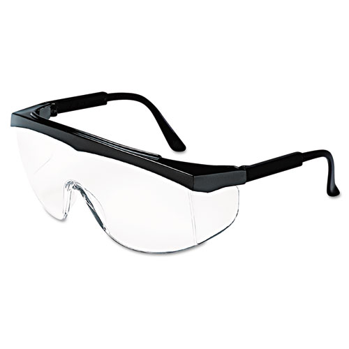 STRATOS SAFETY GLASSES, BLACK FRAME, CLEAR LENS, 12/BOX