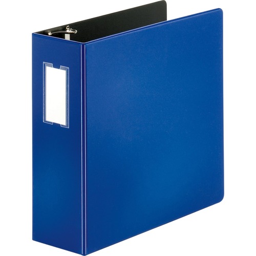 Business Source  D-Ring Binder w/Label Holder, Hvy-Dty, 4", Blue