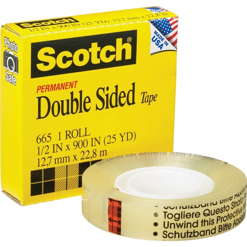 DOUBLE-SIDED TAPE, 1" CORE, 0.5" X 75 FT, CLEAR