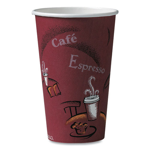 SOLO BISTRO DESIGN HOT DRINK CUPS, PAPER, 16OZ, MAROON, 1000/CARTON