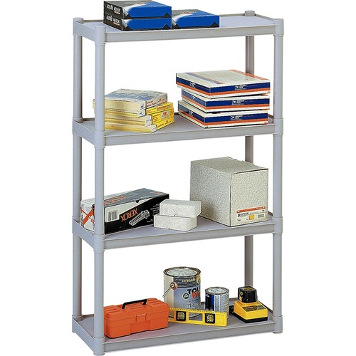 Rough N Ready Four-Shelf Open Storage System, Resin, 32w X 13d X 54h, Platinum