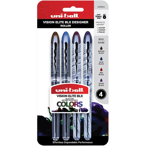 uni-ball Corporation  Vision Elite Rollerball Pen, .8mm, 4/PK, BK Ink/ AST Barrel