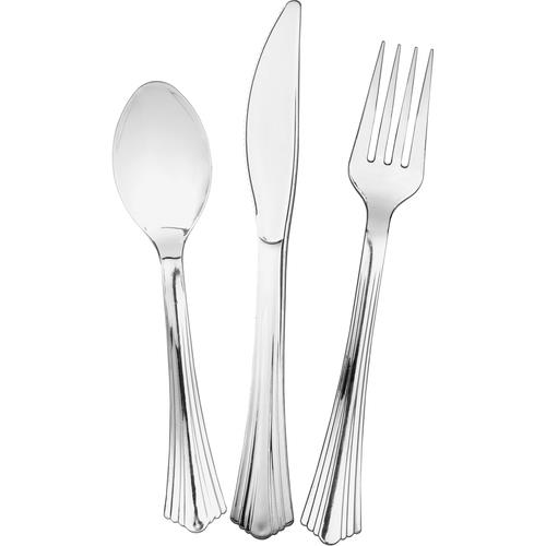 Heavyweight Plastic Cutlery Combo: Fork, Knife, Spoon; Silver, 450/carton