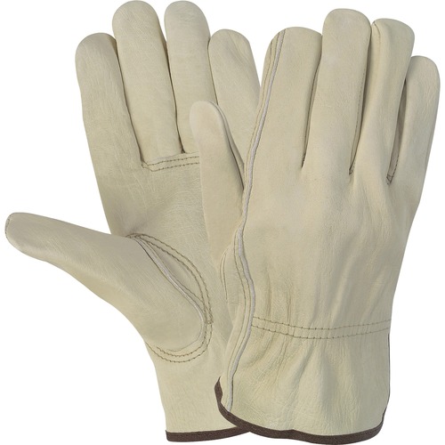 MCR Safety  Work Gloves, Leather, Large, 2 Gloves/PR, Cream