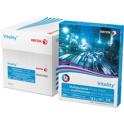 VITALITY MULTIPURPOSE PRINT PAPER, 92 BRIGHT, 20 LB, 8.5 X 11, WHITE, 500 SHEETS/REAM, 10 REAMS/CARTON