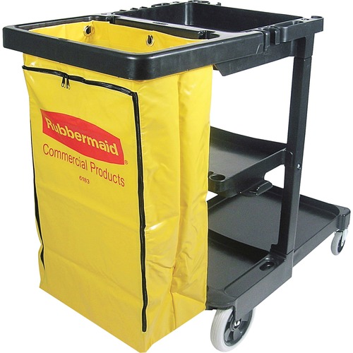 Rubbermaid Commercial Products  Janitor Cart,Vinyl Bag,3 Shelves,21-3/4"x46"x38-3/8",BK/YW
