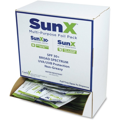 CoreTex Products  Sunscreen Towelettes,Singles,Wall Dispenser,5"x8",50 Wipes