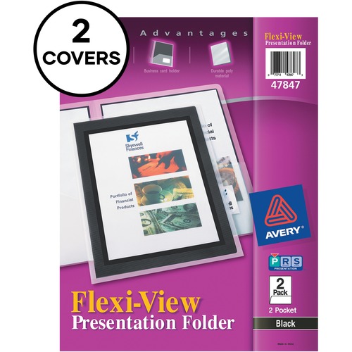 Flexi-View Two-Pocket Polypropylene Folder, Translucent/black, 2/pack