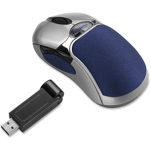 HD PRECISION CORDLESS OPTICAL FIVE-BUTTON GEL MOUSE, 2.4 GHZ FREQUENCY/10.83 FT RANGE, LEFT/RIGHT HAND USE, BLUE/SILVER