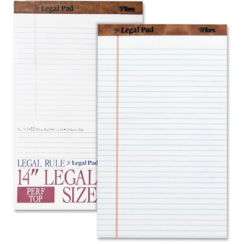 "THE LEGAL PAD" PERFORATED PADS, WIDE/LEGAL RULE, 8.5 X 14, WHITE, 50 SHEETS, DOZEN