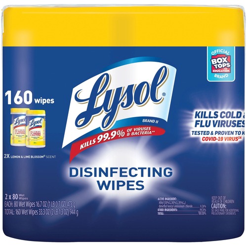 Reckitt Benckiser  Wipes,Disinfecting,Lemon Lime,80 Sht/Can,6 Can/PK,WE