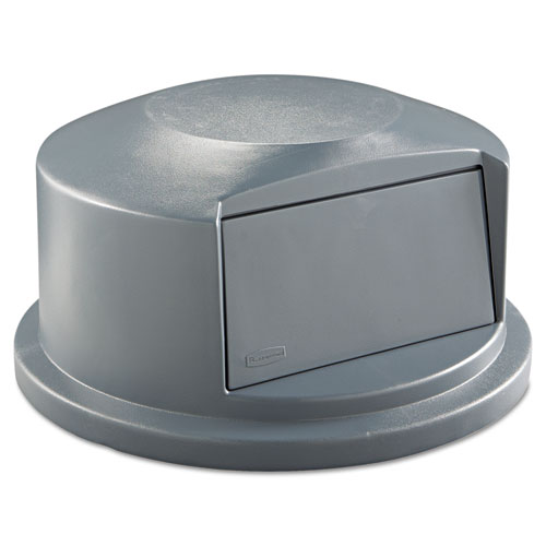 Round BRUTE Dome Top Receptacle, Push Door for 44 gal Containers, 24.81w x 12.63h, Gray