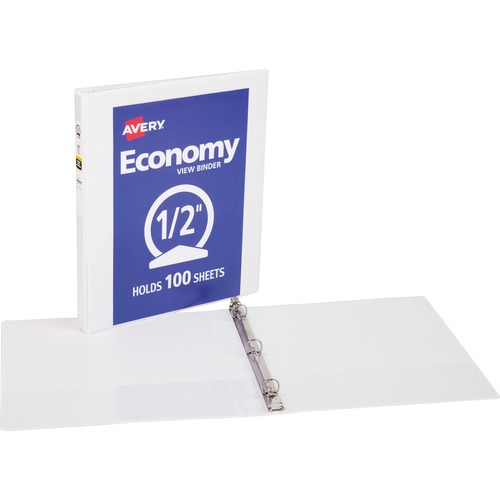 ECONOMY VIEW BINDER WITH ROUND RINGS , 3 RINGS, 0.5" CAPACITY, 11 X 8.5, WHITE, (5706)