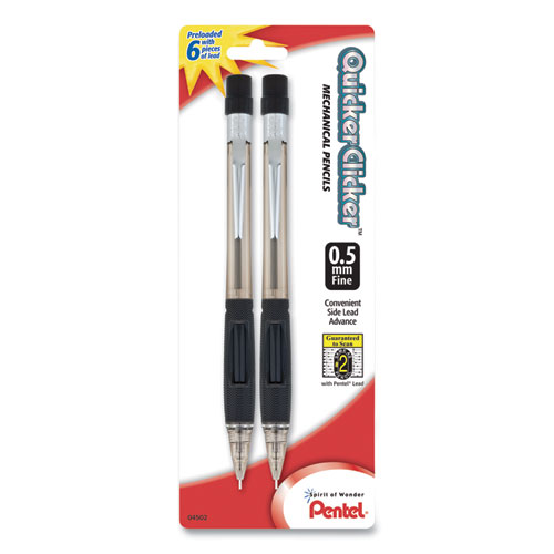 QUICKER CLICKER MECHANICAL PENCIL, 0.5 MM, HB (#2.5), BLACK LEAD, SMOKE BARREL, 2/PACK