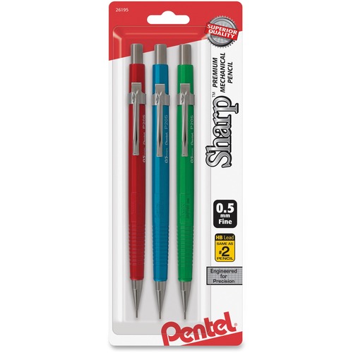 SHARP MECHANICAL PENCIL, 0.5 MM, HB (#2.5), BLACK LEAD, ASSORTED BARREL COLORS, 3/PACK