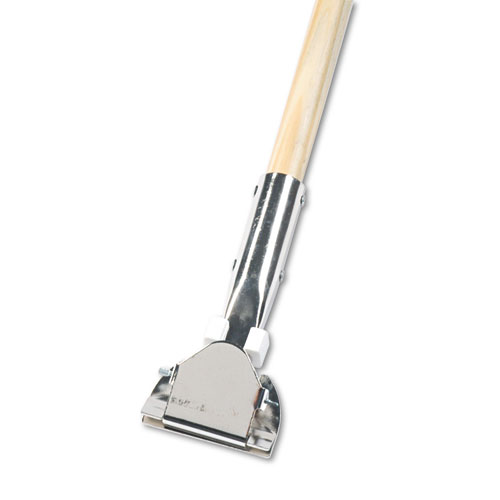 Clip-On Dust Mop Handle, Lacquered Wood, Swivel Head, 1" Dia. X 60in Long