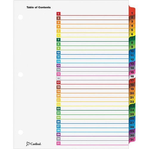 ONESTEP PRINTABLE TABLE OF CONTENTS AND DIVIDERS, 31-TAB, 1 TO 31, 11 X 8.5, WHITE, 1 SET