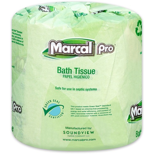 100% RECYCLED TWO-PLY BATH TISSUE, SEPTIC SAFE, 2-PLY, WHITE, 500 SHEETS/ROLL, 48 ROLLS/CARTON