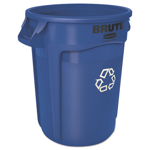 Brute Recycling Container, Round, 32 Gal, Blue