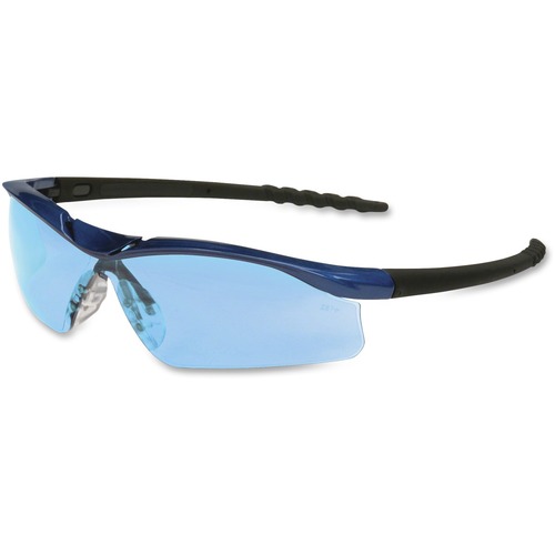 MCR Safety  Safety Glasses, Wraparound, Black Frame, Light Blue