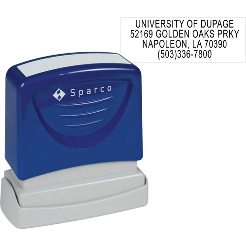 Sparco  Return Address Stamp, Lines1-4, Max Char 22, 1/2"x1-5/8",