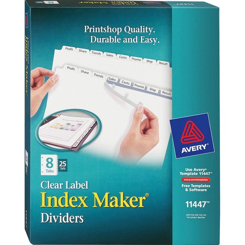 PRINT AND APPLY INDEX MAKER CLEAR LABEL DIVIDERS, 8 WHITE TABS, LETTER, 25 SETS