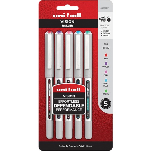 uni-ball Corporation  Rollerball Pen, Nonrefillable, 0.7 mm, 5/PK, BE/GN/PK/RD/PE