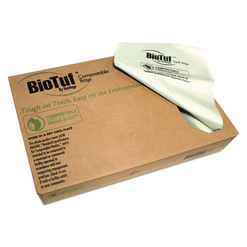 BIOTUF COMPOSTABLE CAN LINERS, 13 GAL, 0.88 MIL, 24" X 32", GREEN, 200/CARTON