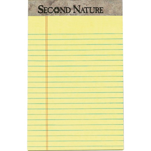 SECOND NATURE RECYCLED RULED PADS, NARROW RULE, 5 X 8, CANARY, 50 SHEETS, DOZEN