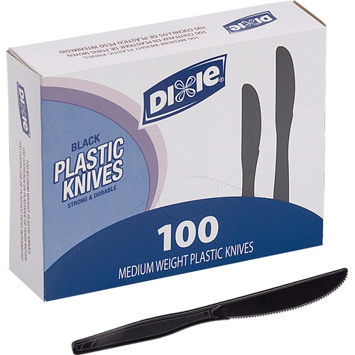 Plastic Tableware, Heavy Mediumweight Knives, Black, 100/box