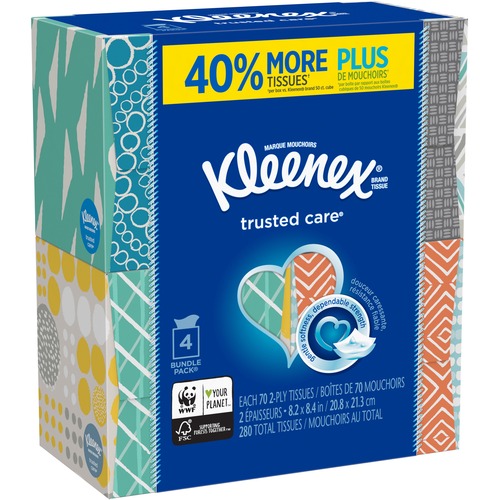 Kimberly-Clark Professional  Tissues,Trusted Care,2-ply,8-1/5"x8-2/5",70Sht/BX,12/CT,WE