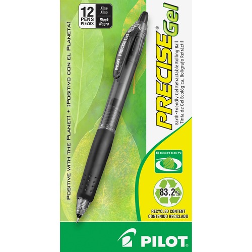 PRECISE GEL BEGREEN RETRACTABLE GEL PEN, FINE 0.7MM, BLACK INK/BARREL, DOZEN