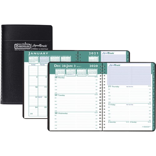 RECYCLED EXPRESS TRACK WEEKLY/MONTHLY APPOINTMENT BOOK, 8 X 5, BLACK, 2021-2022