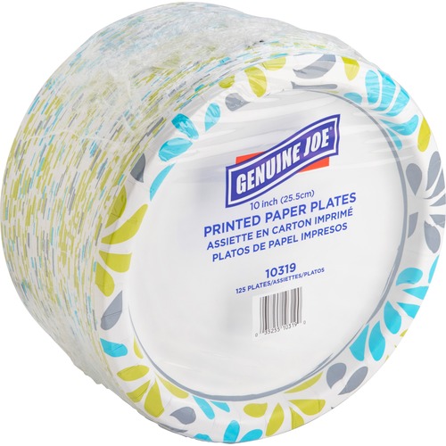 Genuine Joe  Paper Plates, Soak-Proof, 10" Round, 125/PK, MI