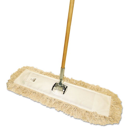 Cut-End Dust Mop Kit, 24 X 5, 60" Wood Handle, Natural